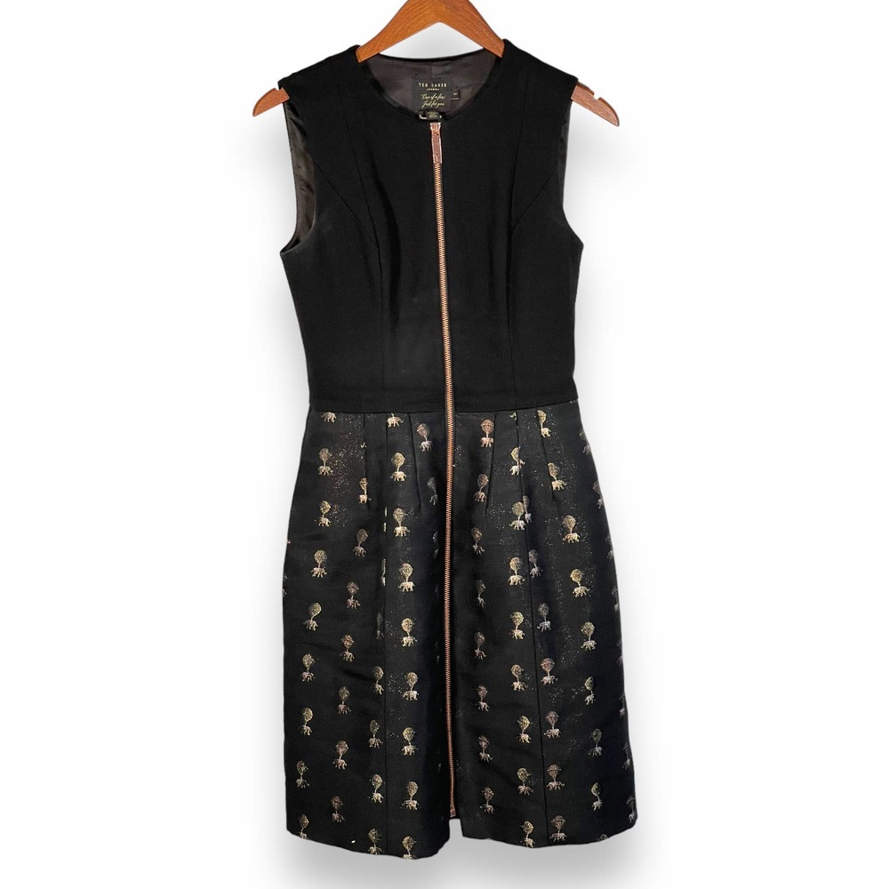 Ted Baker London Black Sleeveless Zip Front Jacquard Dress Size 4 US Ted Baker 1